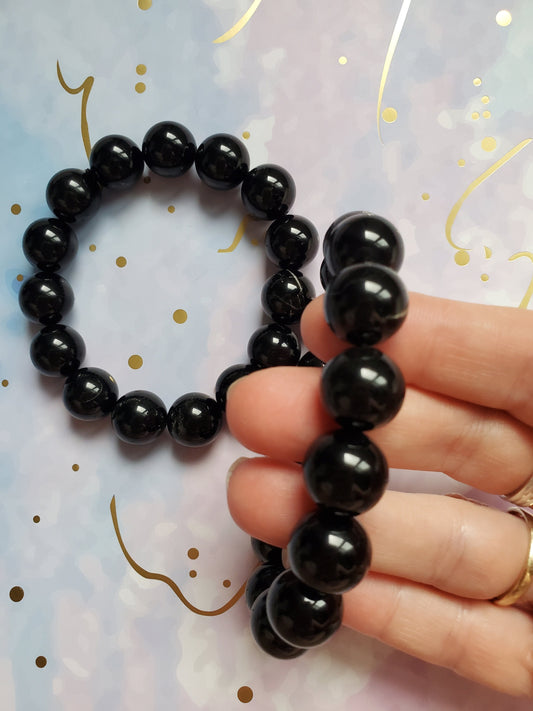 Obsidian Bracelet, large bead Crystal Jewelry, Crystal Bracelet