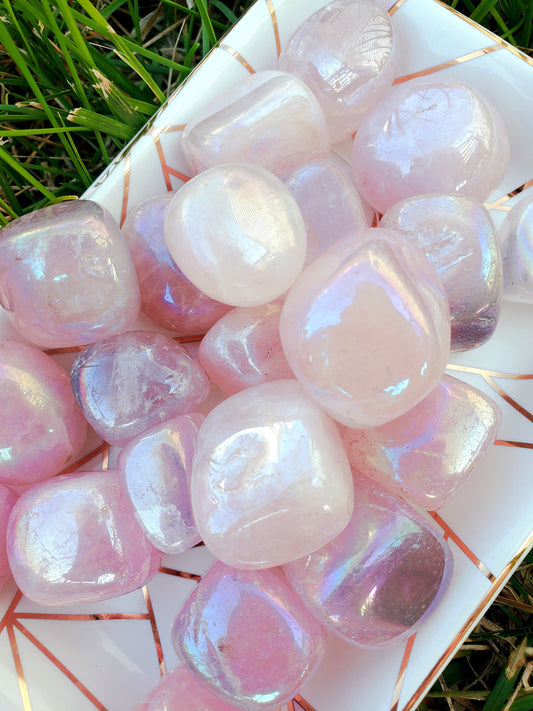 5 Large Angel Aura Tumble Stones Rose Quartz (~1.0") Gift Bags-Angel Aura Rose Quartz, Healing Crystals and Stones-Heart Chakra, Crystal