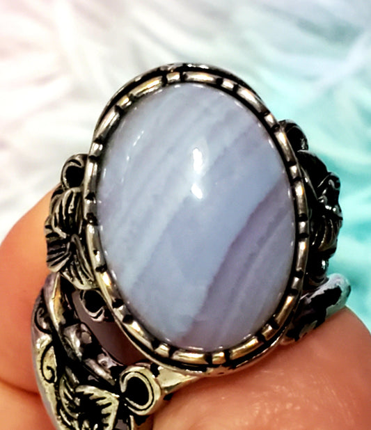 Blue Lace Agate Ring, Boho Jewelry, Hippie Jewelry, Gifts for her, Crystal Gifts, Crystal Rings, Boho Rings, Calming Stones