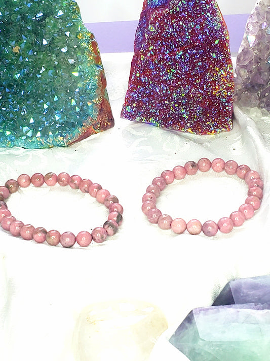 Thulite Bracelet 9mm- Round Beads - Birthstone Jewelry, Crystal Bracelet, Beaded Jewelry, Gemstone Bracelet