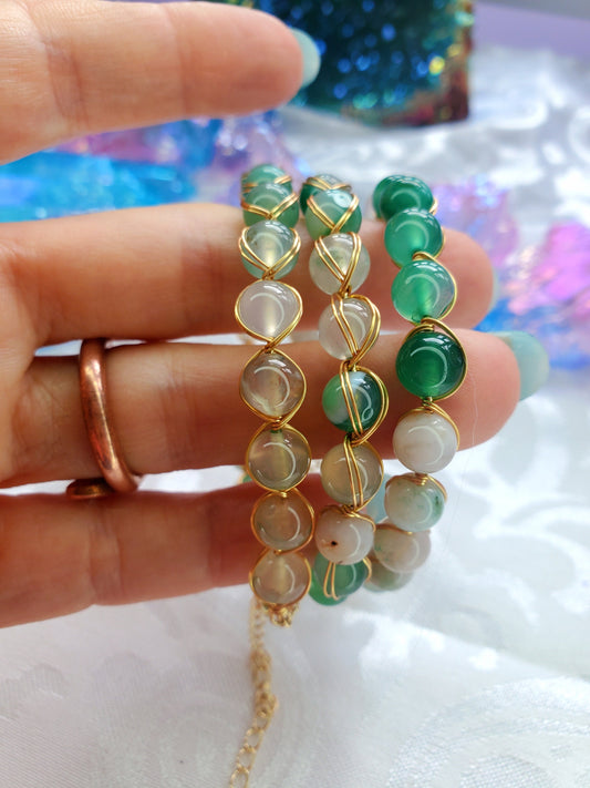 Wire Wrap Green Flower Agate Bracelet, Wire Wrap Crystal Jewelry, Green Flower Agate, Crystal Jewelry, For Her Gift/Birthday Gift